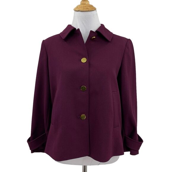 Calvin Klein Jacket Womens 8P Petite Eggplant Gold Buttoned Shoulder Pads Jacket - Picture 1 of 12